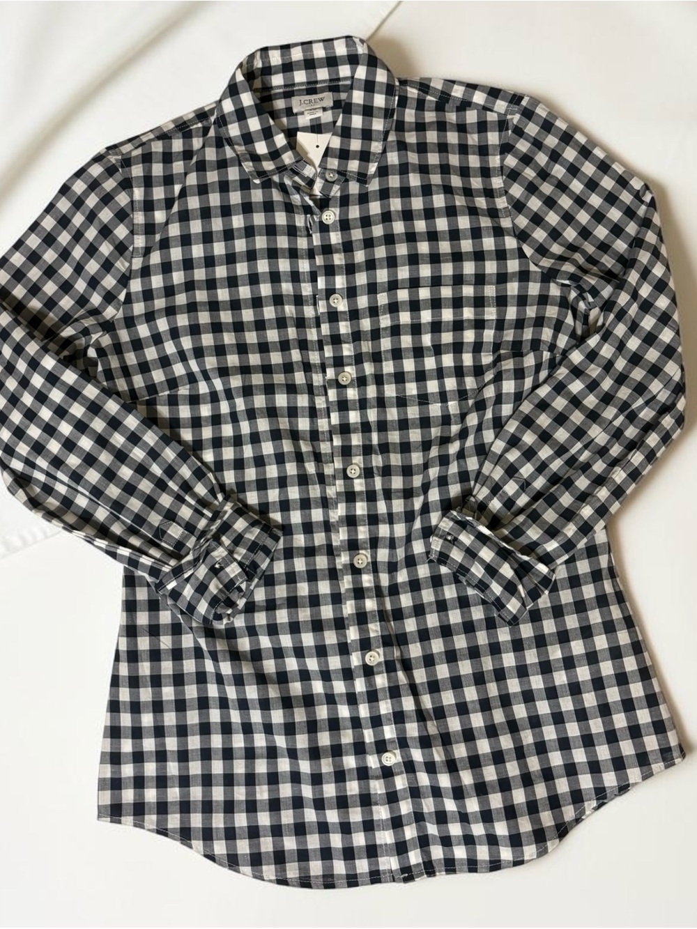 J. Crew Navy and White Gingham Button-Down Shirt